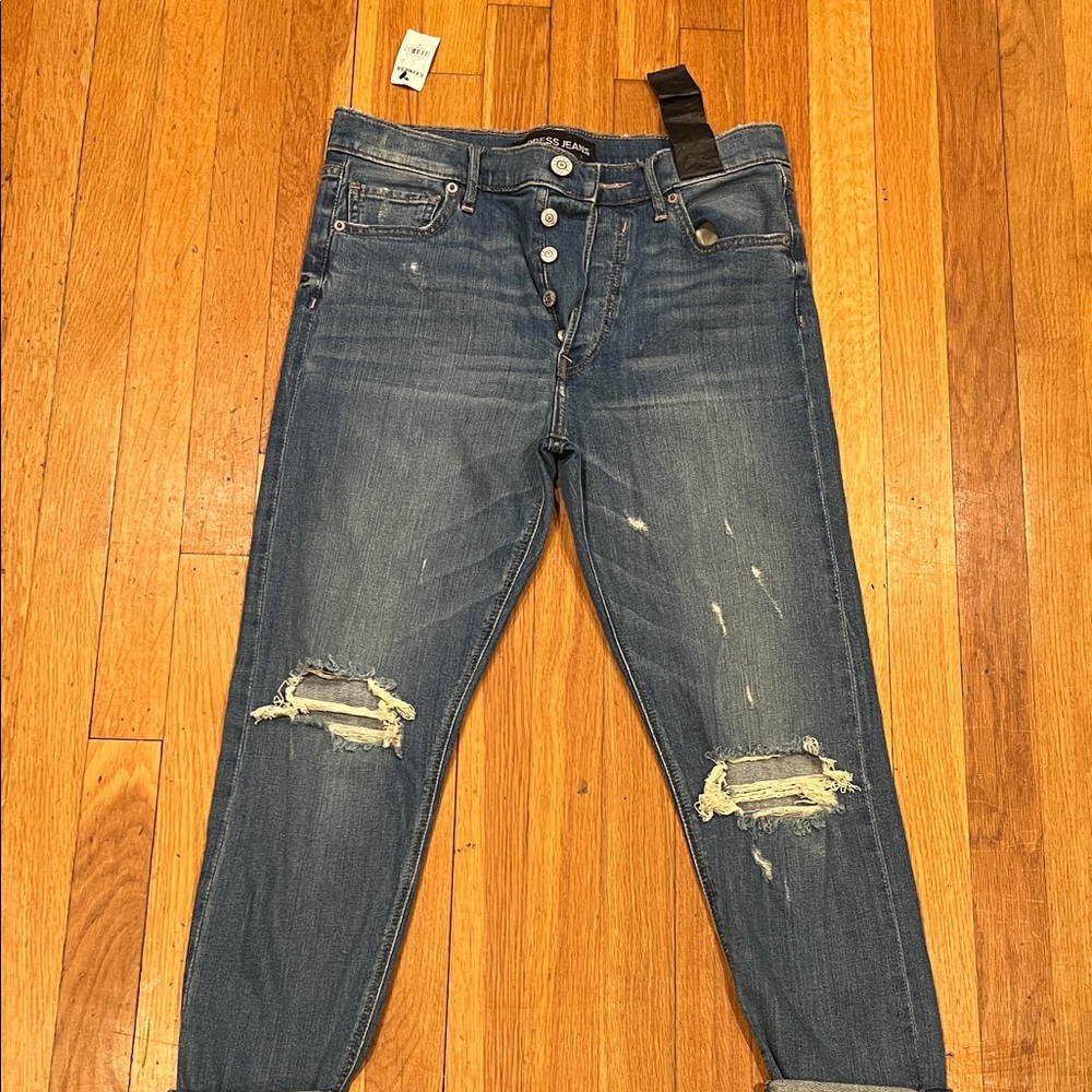 Express Women's High Rise Distressed Blue Jeans